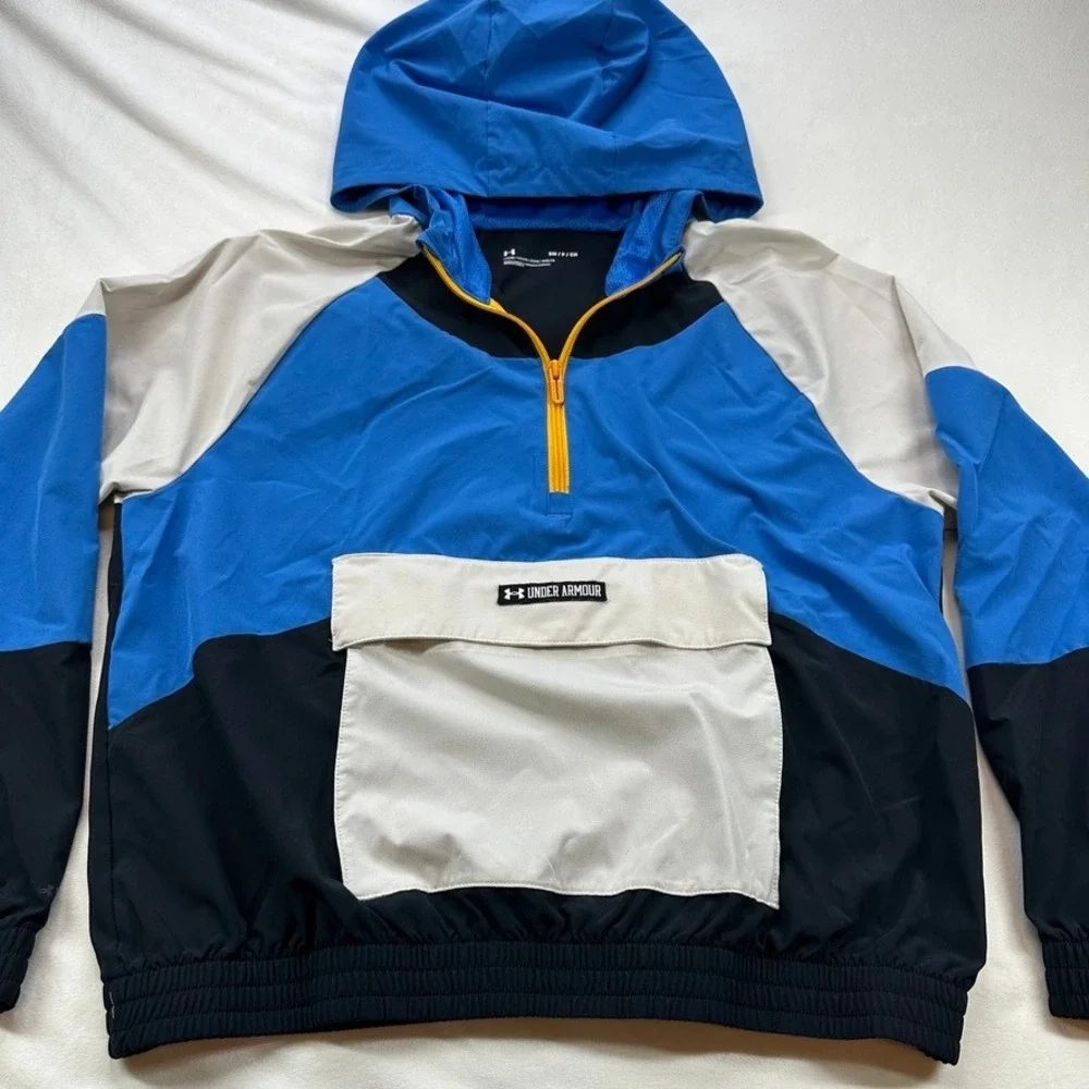 Under Armour Colorblock Hooded Anorak Jacket Pullover Pocket Blue‎ Black Small